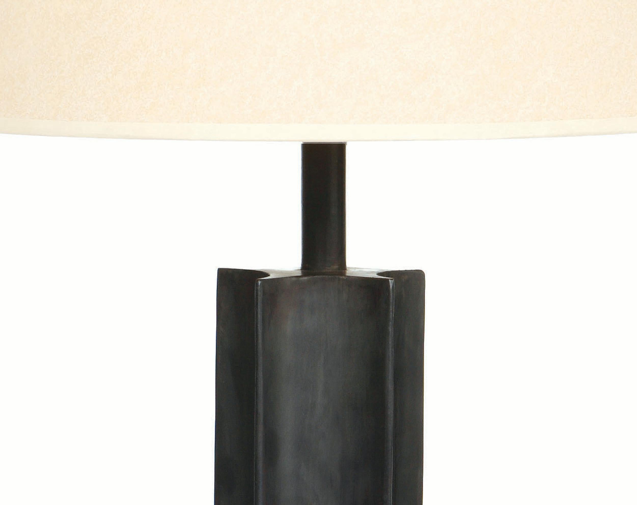 The Star Table Lamp features an oil-rubbed blackened steel base.

The maximum wattage bulb recommended is 100W. The Star Table Lamp is UL listed.

The Star Table Lamp dimensions listed include the dimensions of the included shade. The shade