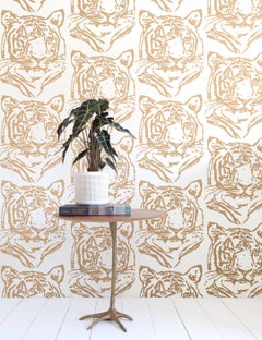 Star Tiger Designer Wallpaper in Sphinx 'Metallic Gold on Soft White'