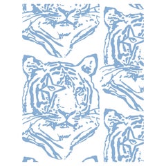Star Tiger Designer Wallpaper in Denim 'Dusty Blue and White'