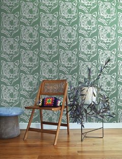 Star Tiger Metallic Type II Wallpaper in Vert (SAMPLE)