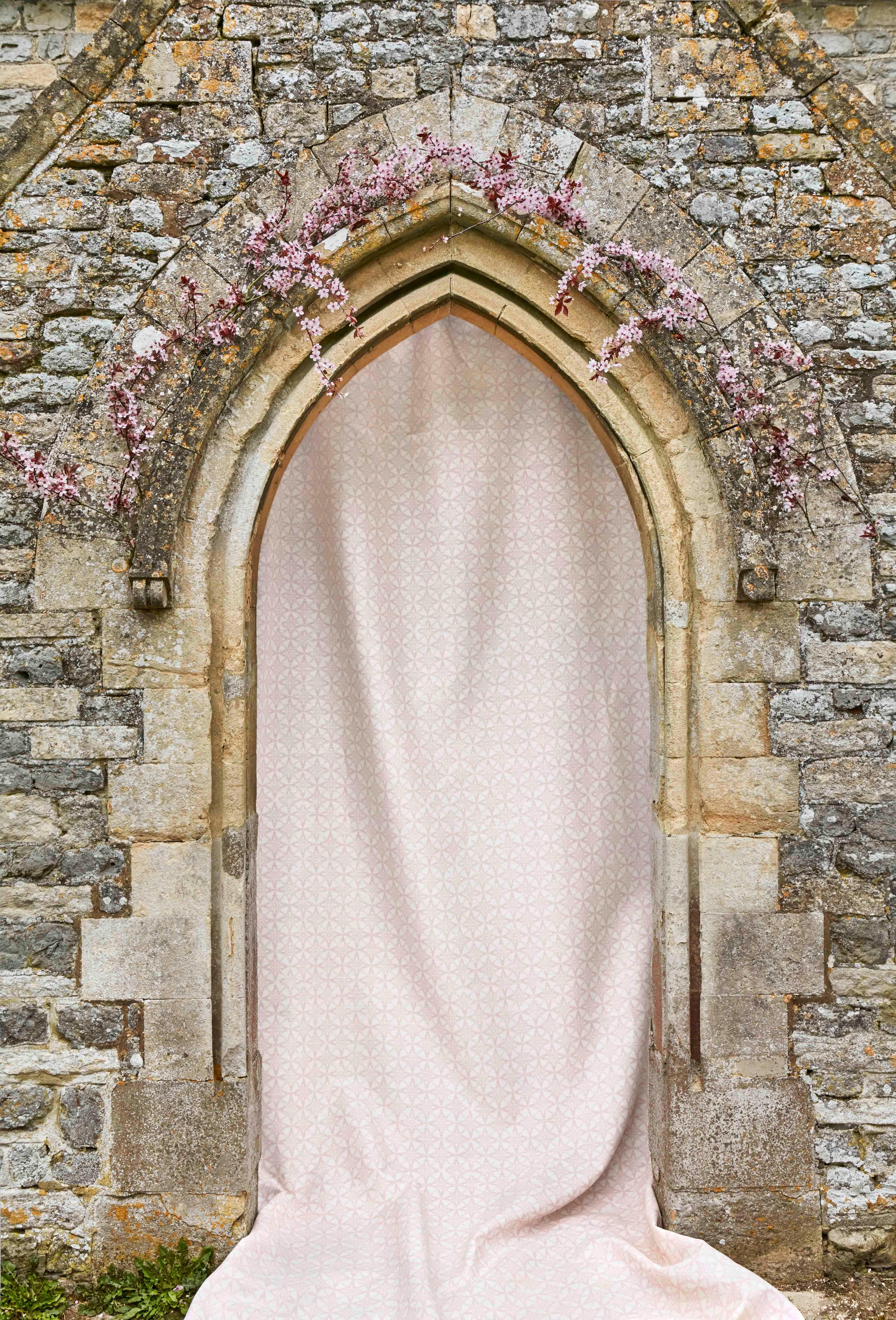 British 'Star Tile' Contemporary, Traditional Fabric in Pink For Sale