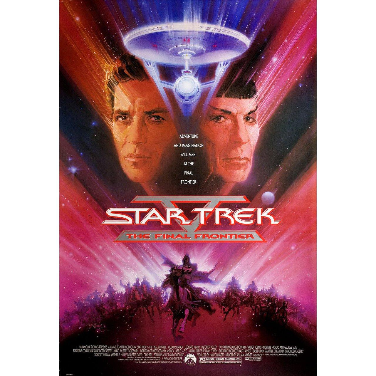 Original 1989 U.S. one sheet poster by Bob Peak for the film Star Trek V: The Final Frontier directed by William Shatner with William Shatner / Leonard Nimoy / DeForest Kelley / James Doohan. Very good-fine condition, rolled. Please note: the size
