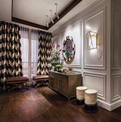 Art Deco Inspired Star Wall Sconce Polished Brass and Linen Shade