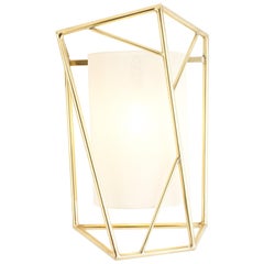 Art Deco Inspired Star Wall Sconce Polished Brass and Linen Shade
