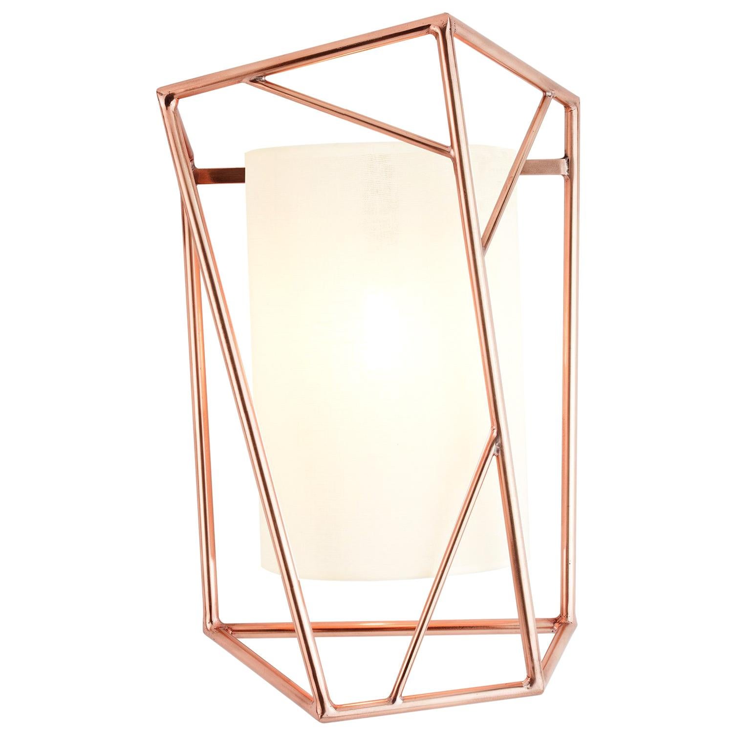 Art Deco Inspired Star Wall Sconce Polished Copper and Linen Shade