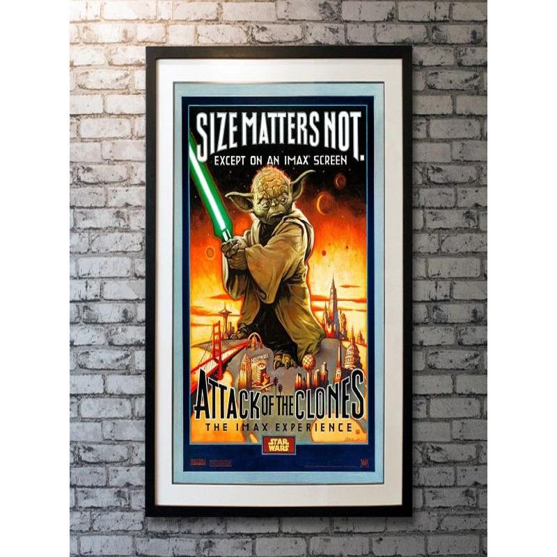 Star Wars: Episode II - Attack of The Clones, Unframed Poster, 2002

Original One Sheet (27 X 40 Inches). This poster features a giant Yoda striding across North America, brandishing his lightsaber. Created by artist David McMacken for the
