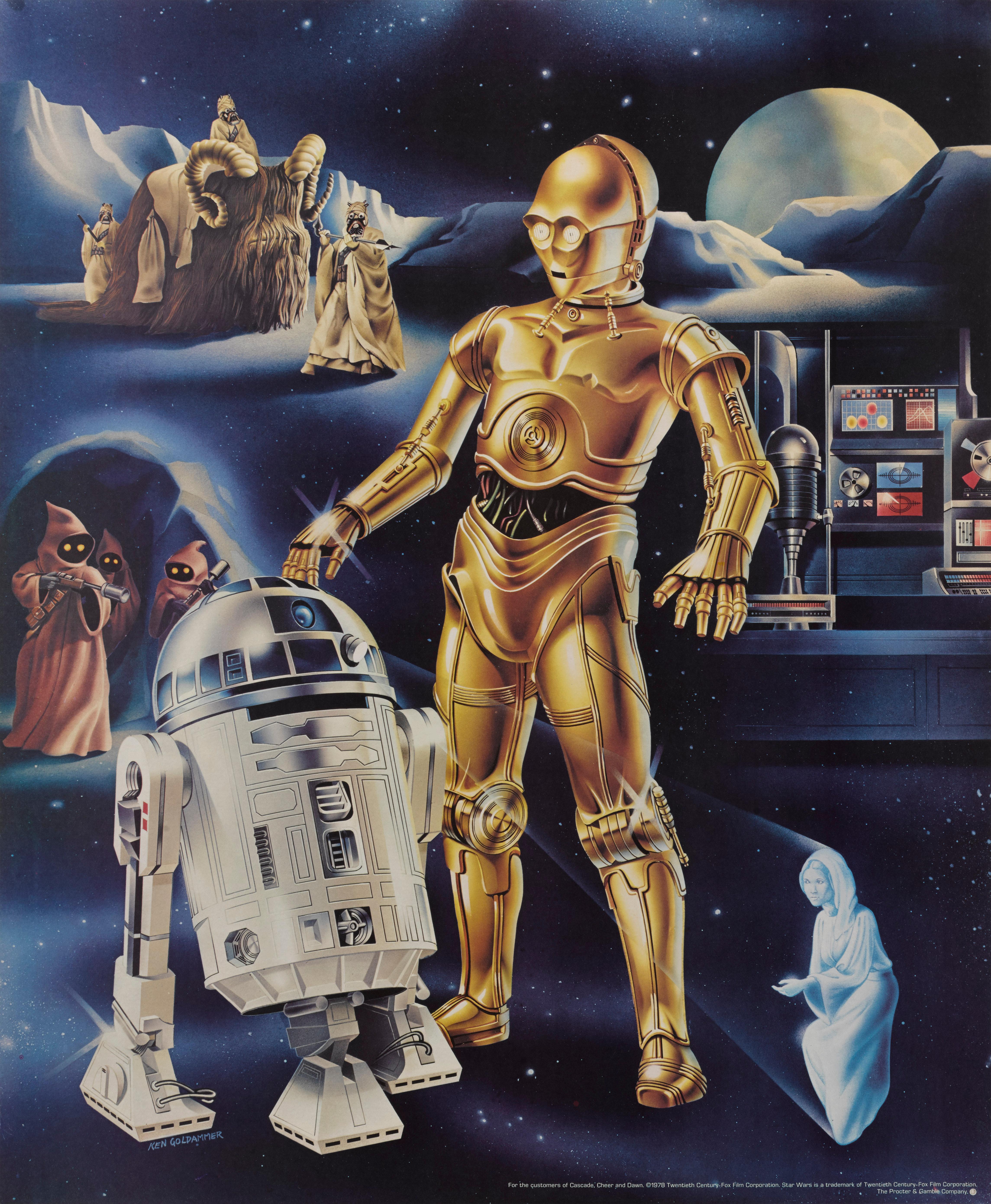 3 amerikanische Spezialplakate von Proctor & Gamble aus dem Jahr 1978, die in Verbindung mit dem Film Star Wars, 1977, erstellt wurden.
Der Film war 1978 noch in den Kinos zu sehen.
Der Film wurde unter der Regie von George Lucas gedreht und mit