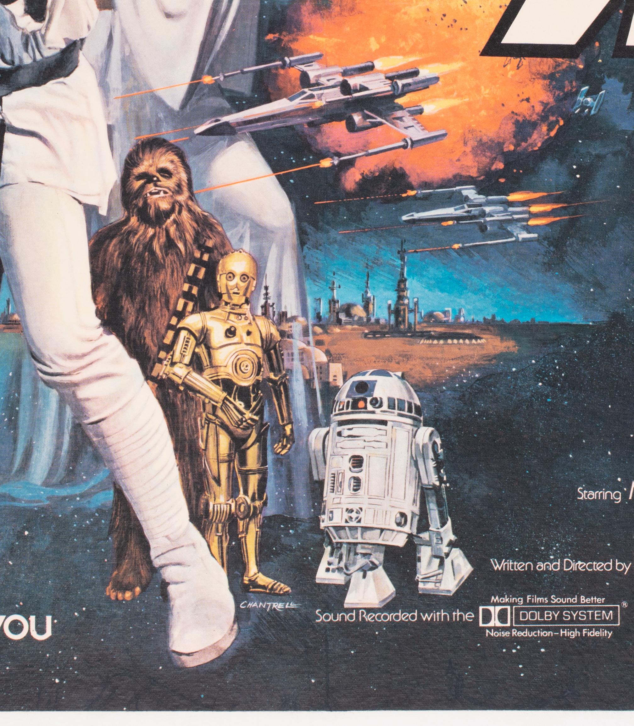 Linen Star Wars Original 1977 UK Quad Style C Pre-Oscars Film Movie Poster, Chantrell For Sale