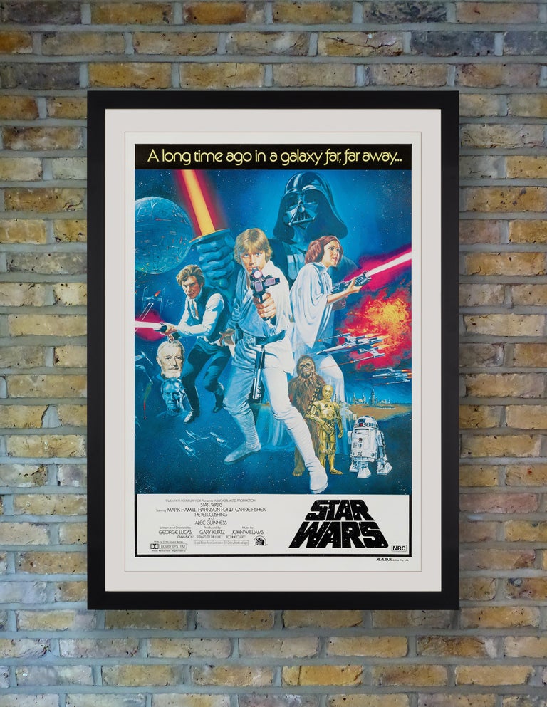 A scarce unfolded Australian One Sheet poster for the first instalment of George Lucas' original, genre-defining, sci-fi trilogy. Two styles of art were used for the original theatrical release of Star Wars in Australia. The first posters to be