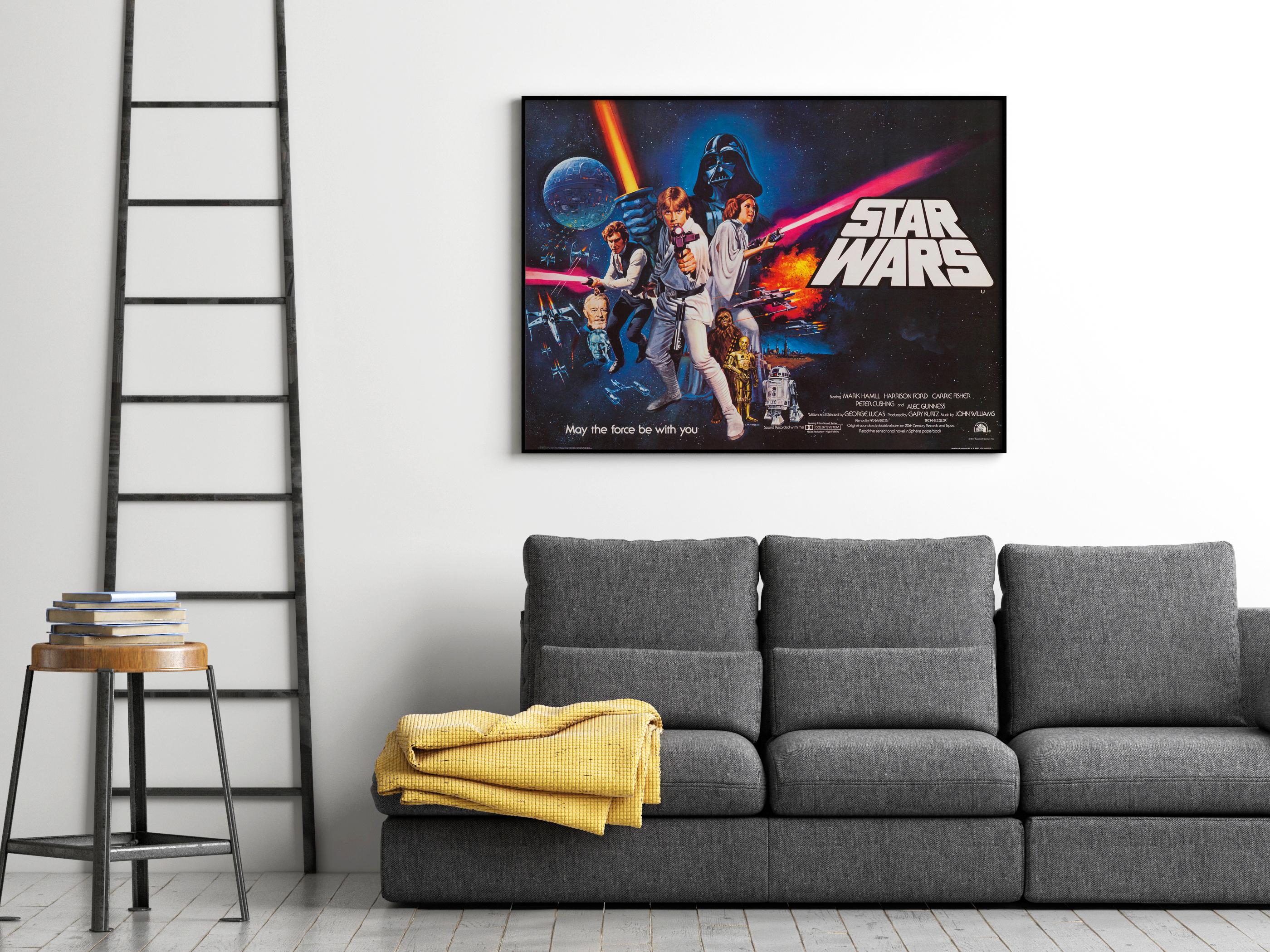 Space Age 'Star Wars' Original Vintage British Quad Movie Poster by Tom Chantrell, 1977 For Sale