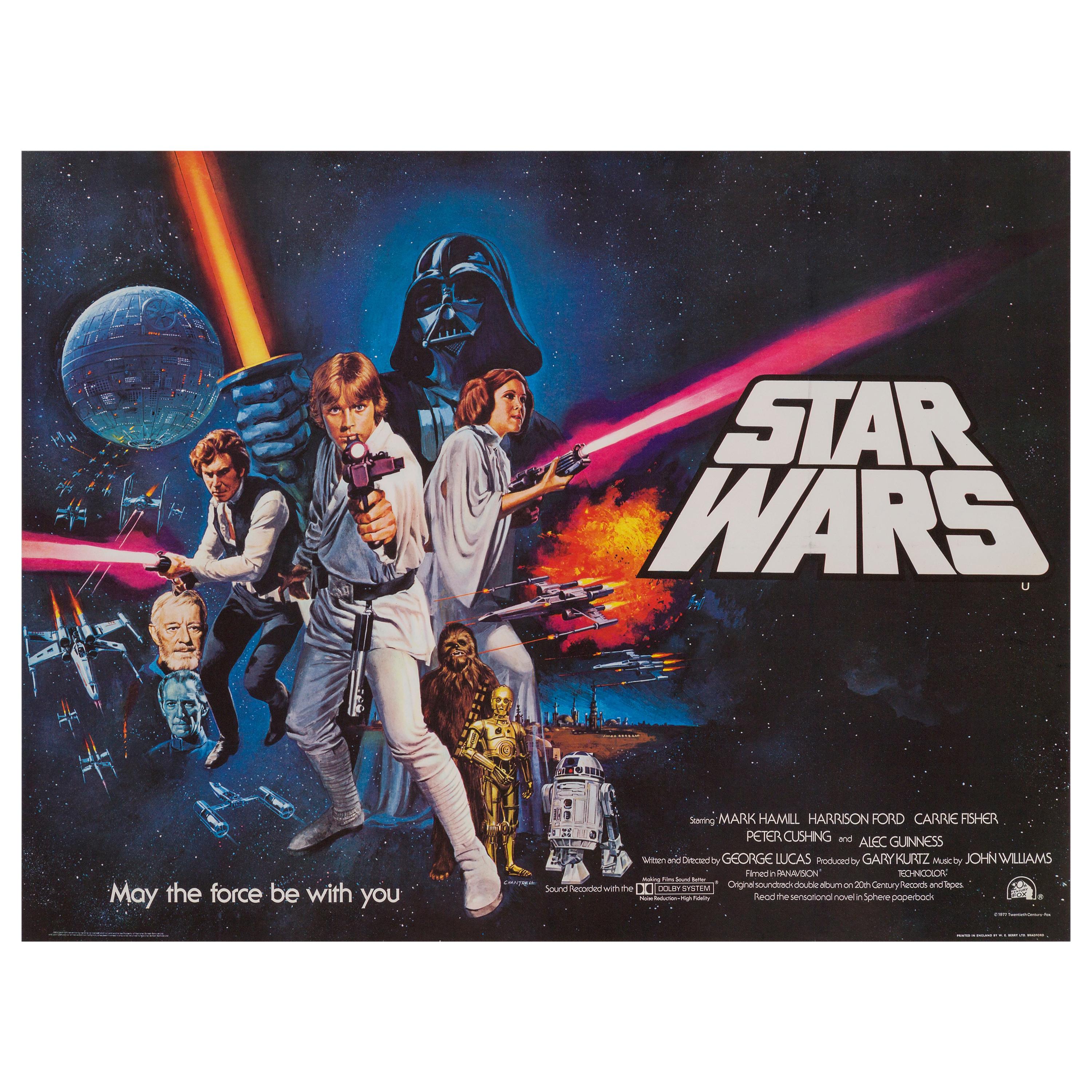 'Star Wars' Original Vintage British Quad Movie Poster by Tom Chantrell, 1977