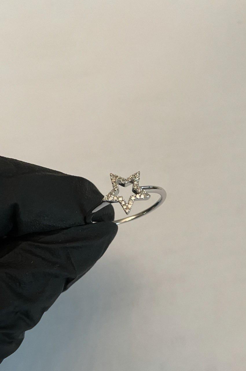Star White Diamond Brilliant 14K White Gold Dainty Fun Statement Minimalist Ring For Sale 3