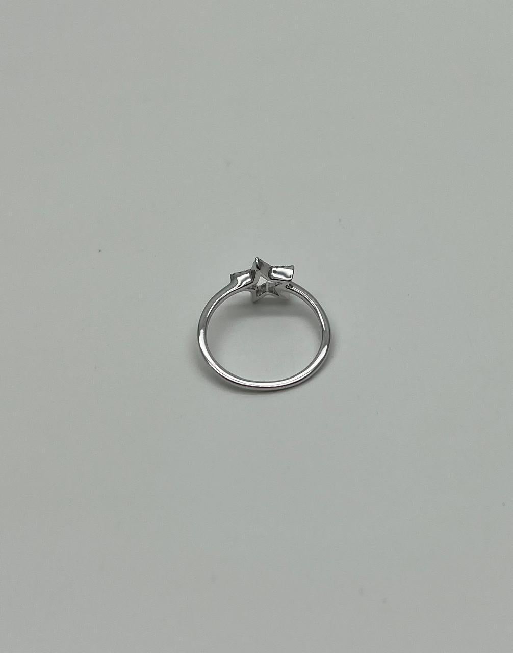 Star White Diamond Brilliant 14K Weißgold Zierlich Spaß Aussage Ring (Moderne)