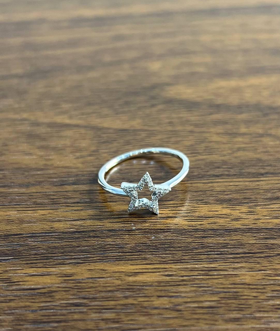Star White Diamond Brilliant 14K Weißgold Zierlich Spaß Aussage Ring (Brillantschliff)