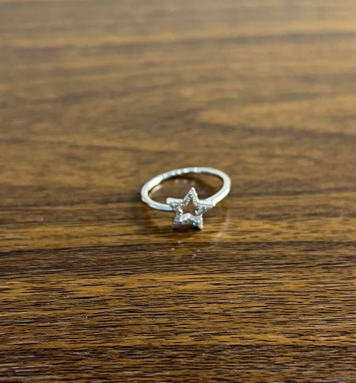 Star White Diamond Brilliant 14K Weißgold Zierlich Spaß Aussage Ring Damen