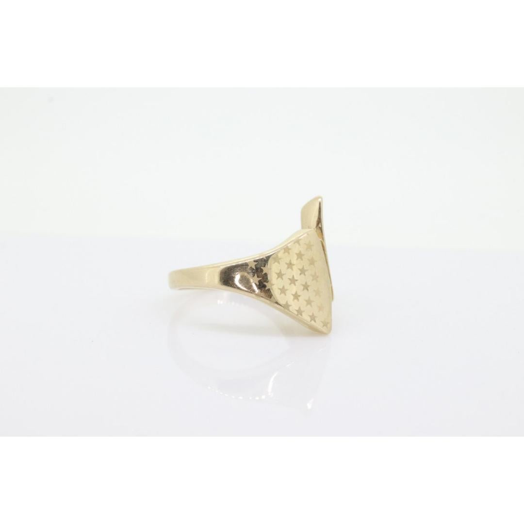 STAR Wide Dome 10k Yellow Gold Band. 10k Etched Star Design bypass ring. Italy For Sale 2