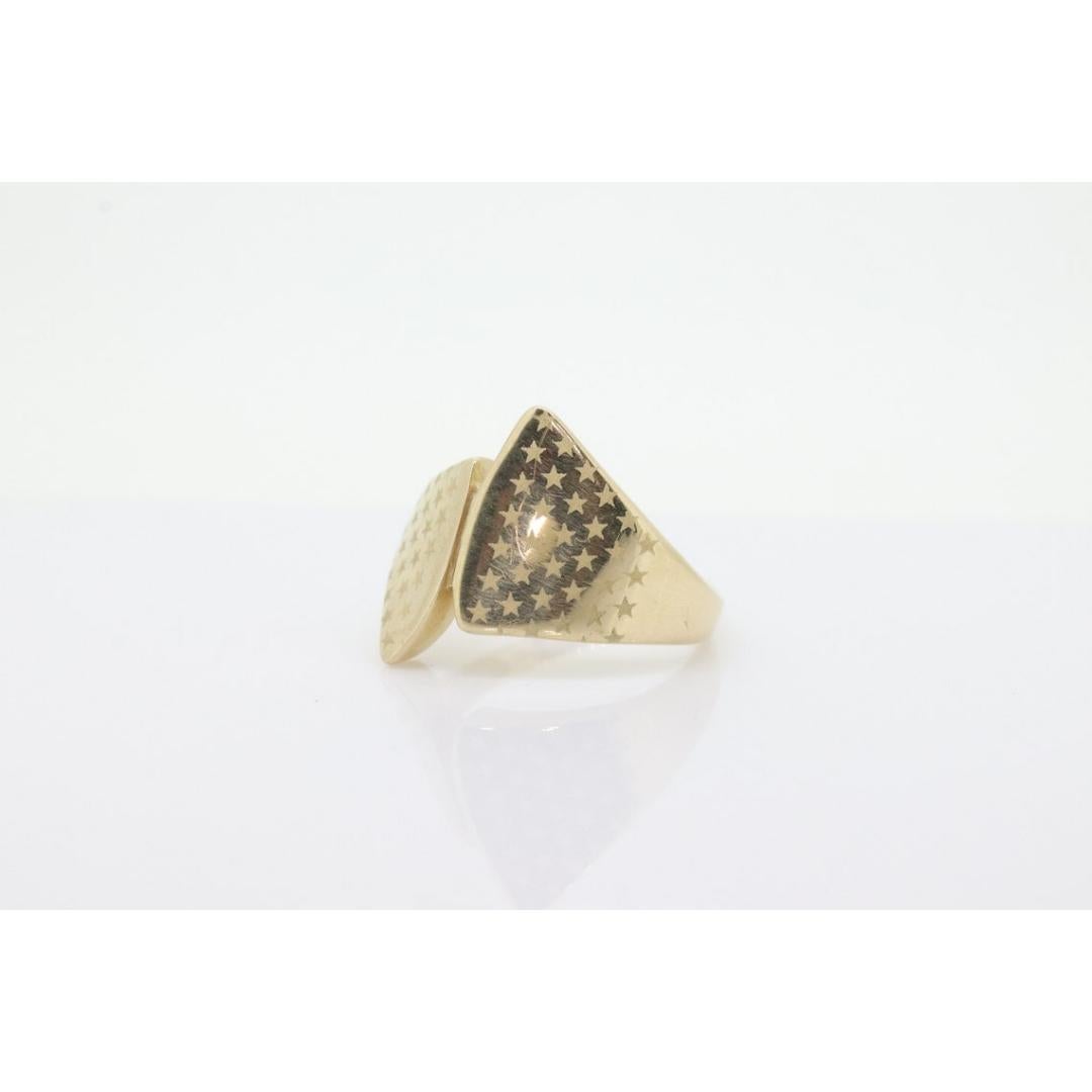 STAR Wide Dome 10k Yellow Gold Band. 10k Etched Star Design bypass ring. Italy For Sale 3