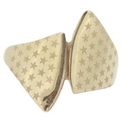 STAR Wide Dome 10k Yellow Gold Band. 10k Etched Star Design bypass ring. Italy