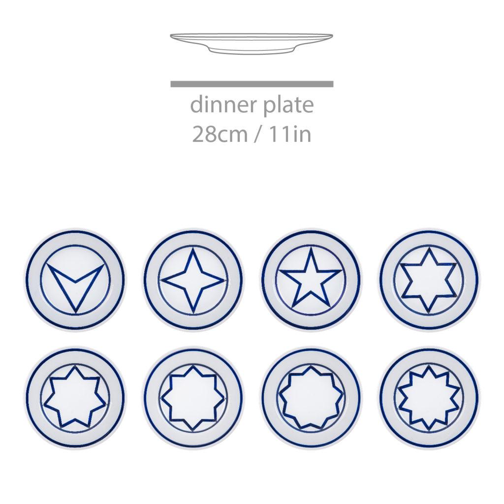 Star within two circles dinner service
designed 1984/fabricated now
set of 24 salad plates, dinner plates and pasta bowls
8 salad plates 8