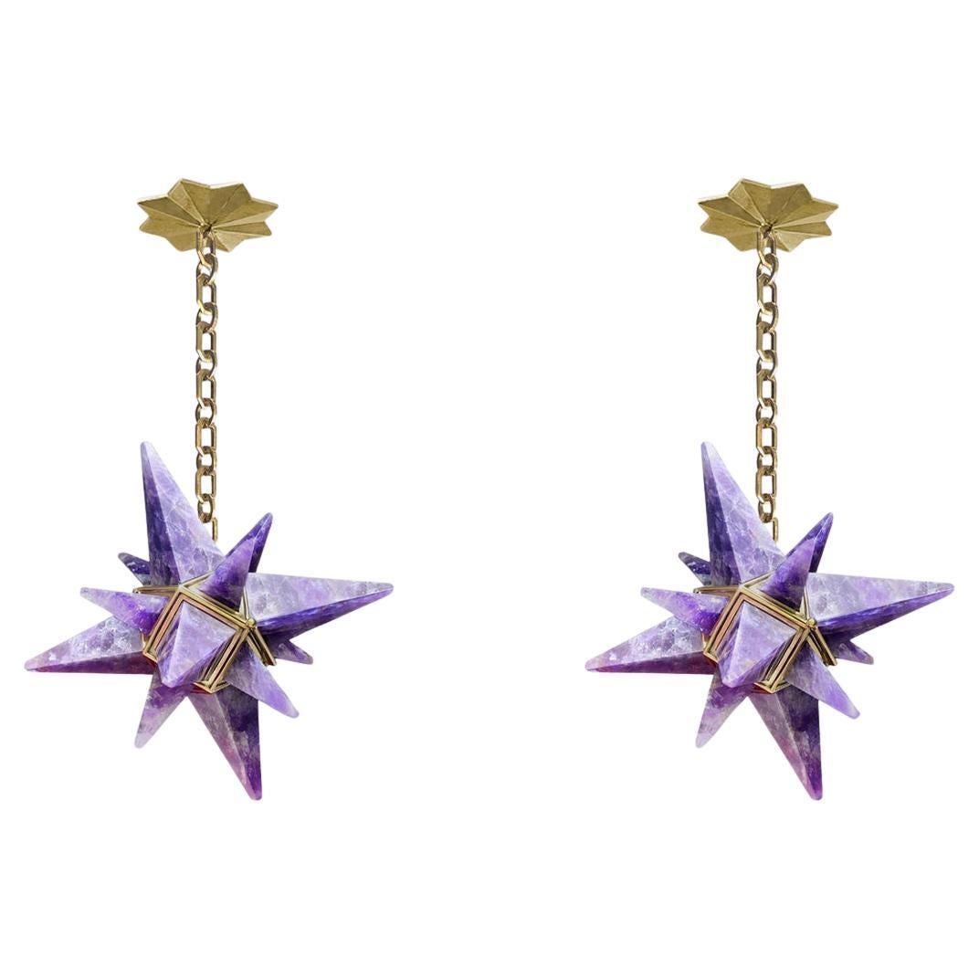 Pair of STAR14 Amethyst Star Rock Crystal Chandelier by Phoenix