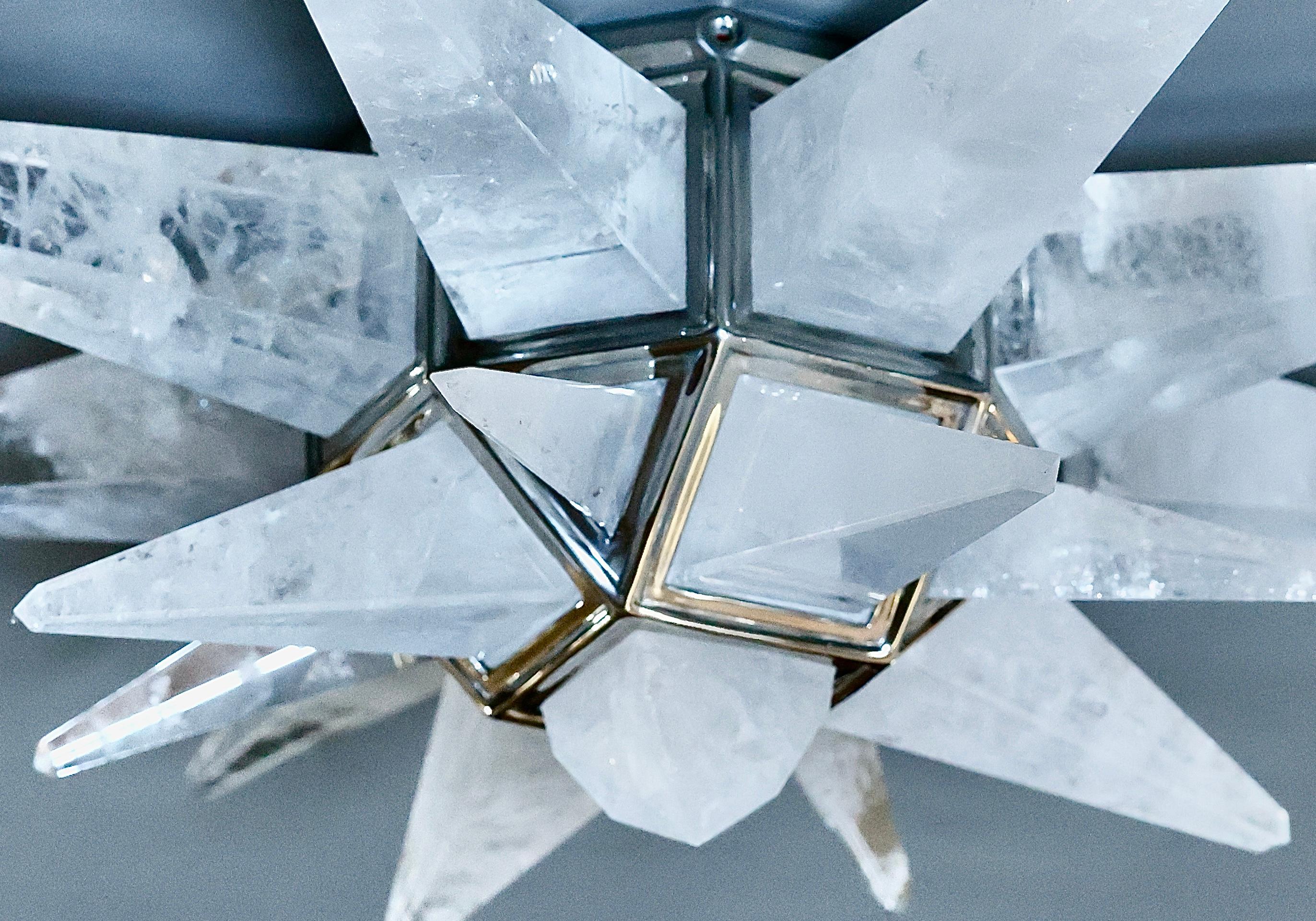 Star form rock crystal flushmount with polish nickel frame. Two E12 sockets installed,120 W total 

Created by Phoenix Gallery, NYC.
