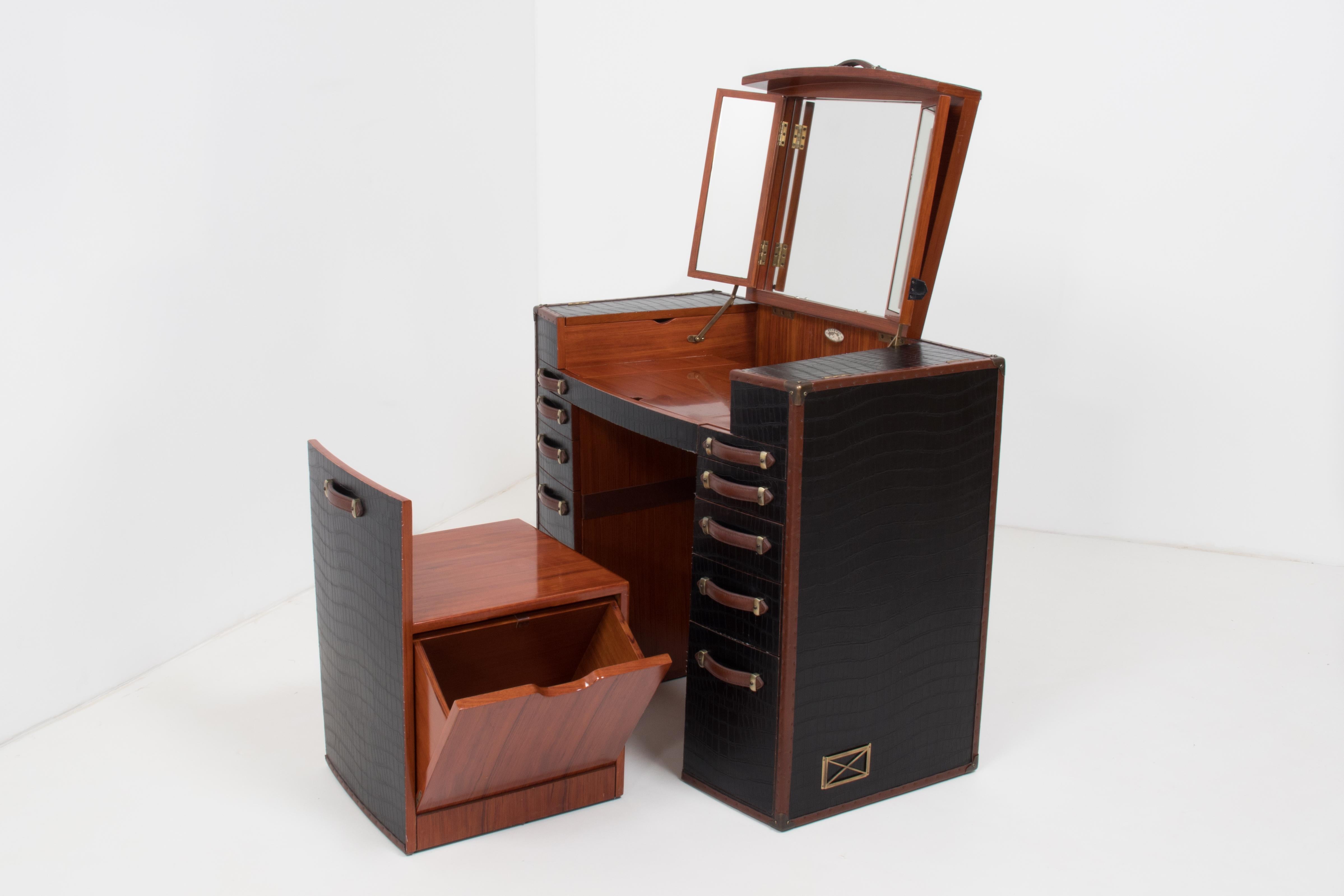 Starbay La Desirade Black Leather and Rosewood Dresser and Chair In Good Condition In London, GB