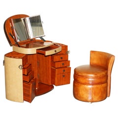 Vintage Starbay Marie Galante Makeup Travel Luggage Dressing Table & Brown Leather Chair
