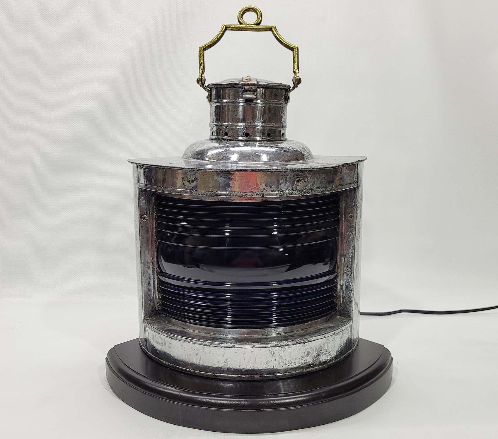 North American Starboard Ships Lantern with Cobalt Blue Lens For Sale