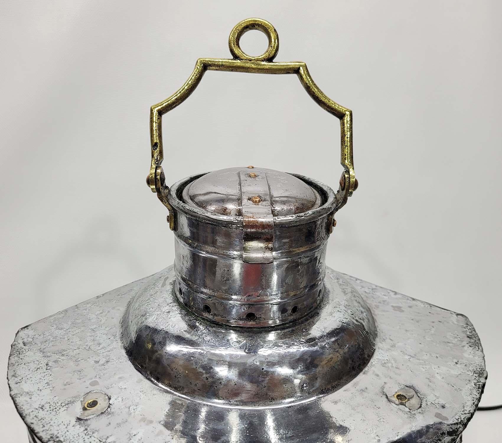 Early 20th Century Starboard Ships Lantern with Cobalt Blue Lens For Sale