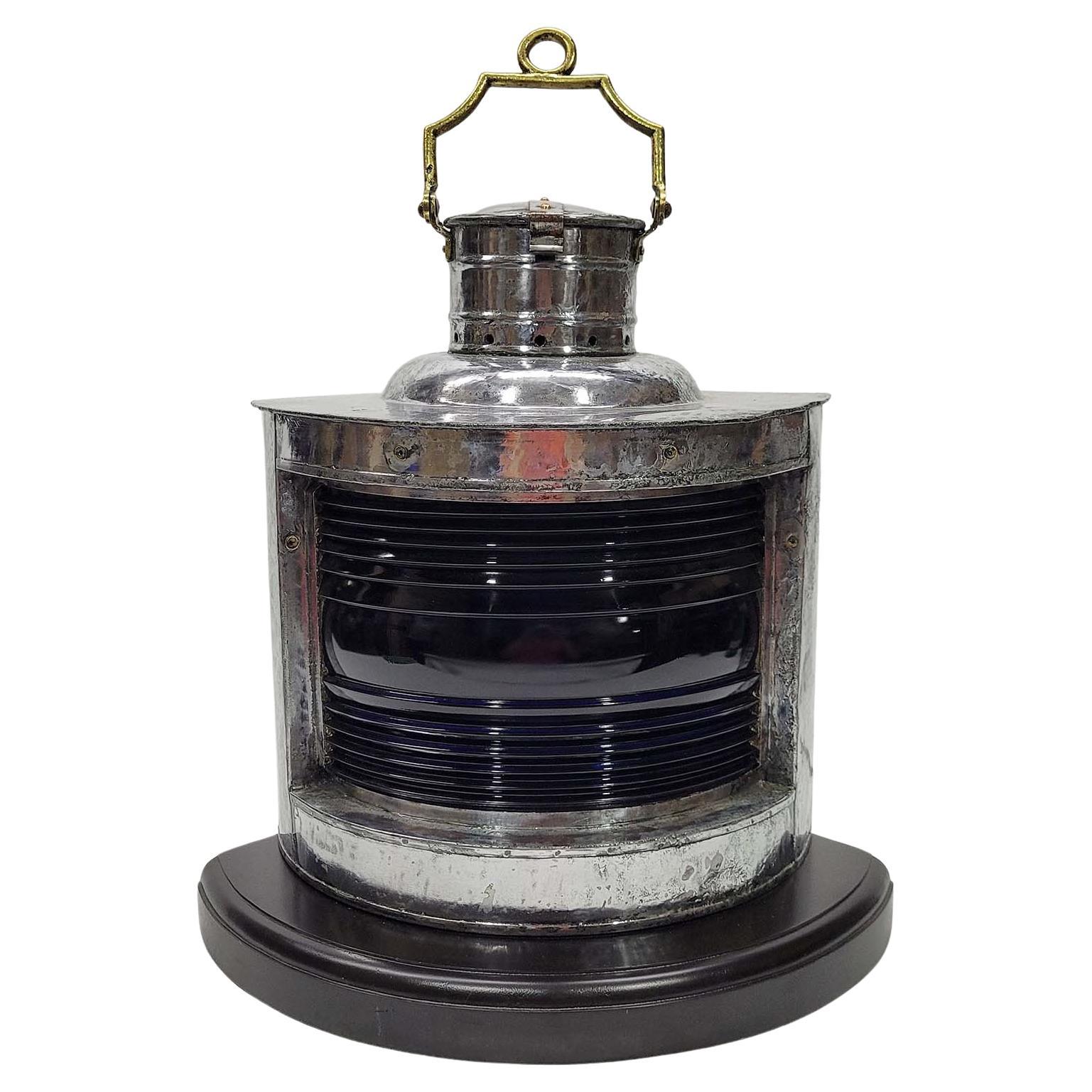 Starboard Ships Lantern with Cobalt Blue Lens For Sale