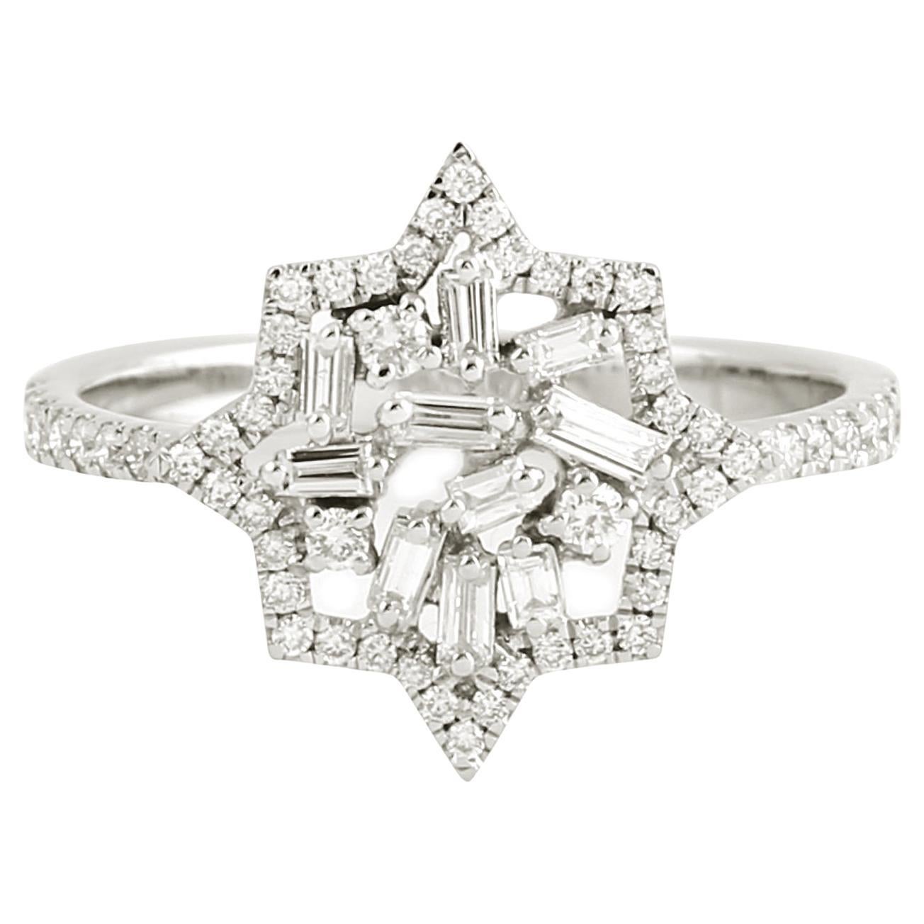 Anillo de Diamantes Baguette Starburst de Oro Blanco de 18k en venta