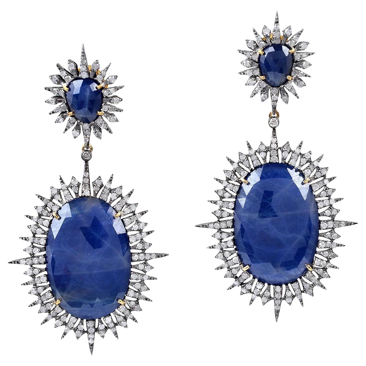 Starburst Blue Sapphire Diamond Earrings