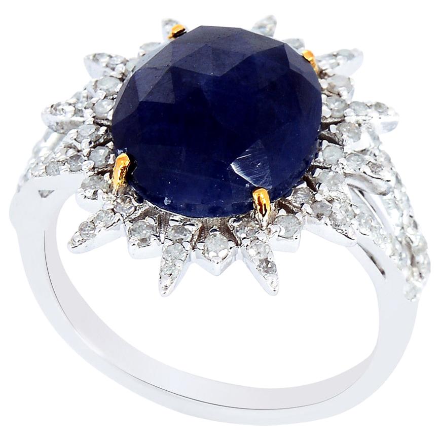 Blue Sapphire Diamond Starburst Ring