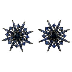 Starburst Blue Sapphire Stud Earrings Made In 18k Gold