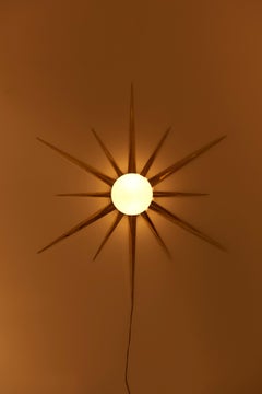 1 of 5 Starburst Brass and Glass Flush Mount in the manner of Angelo Lelli