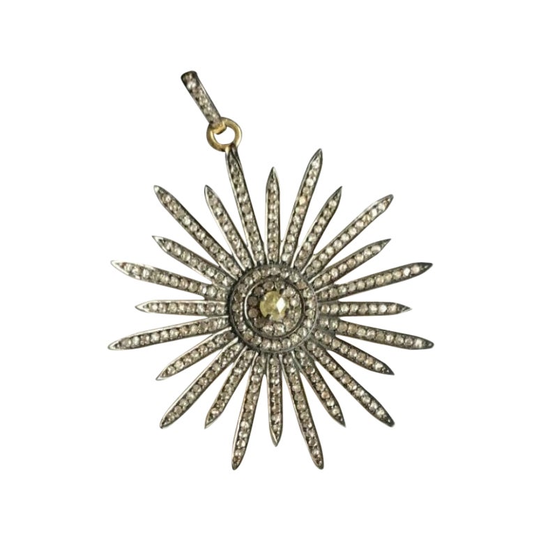Colgante de diamantes con diseño de estallido de estrellas Plata 925 Hecho a mano Regalo para mamá Collar con estallido de estrellas en venta