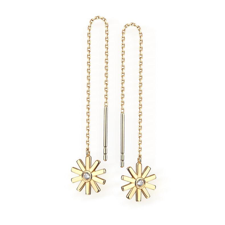 Women's Starburst Diamond 14K (or 18k upon request) Yellow Gold Threader Earrings For Sale