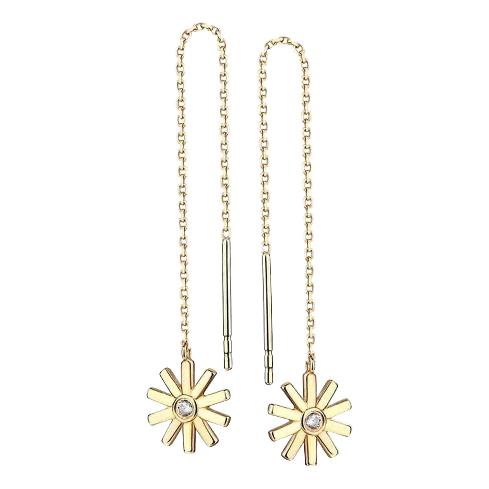 Starburst Diamond 14K (or 18k upon request) Yellow Gold Threader Earrings