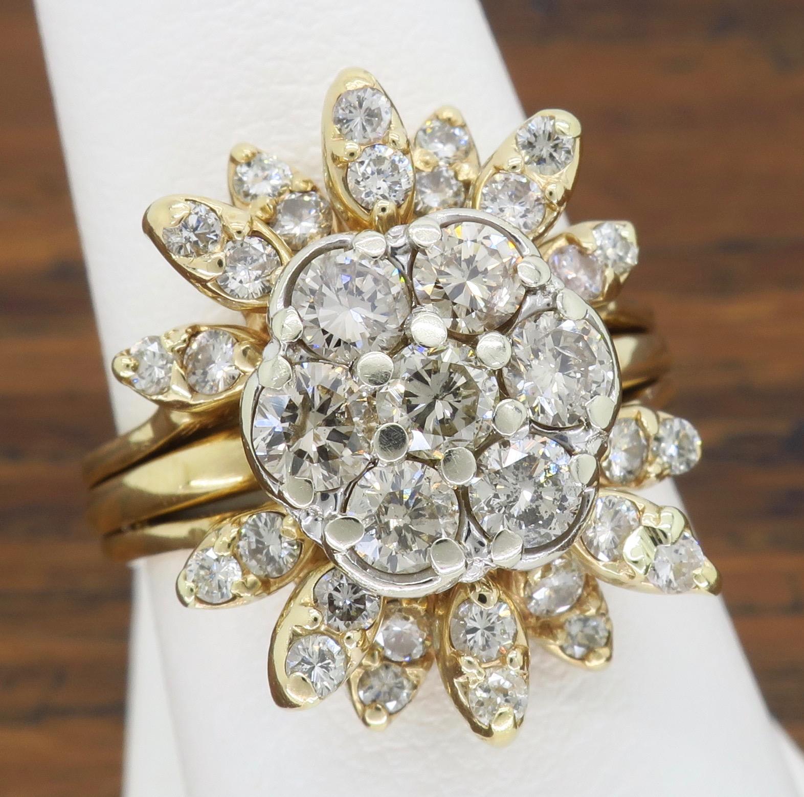 Round Cut Starburst Diamond Cluster Ring