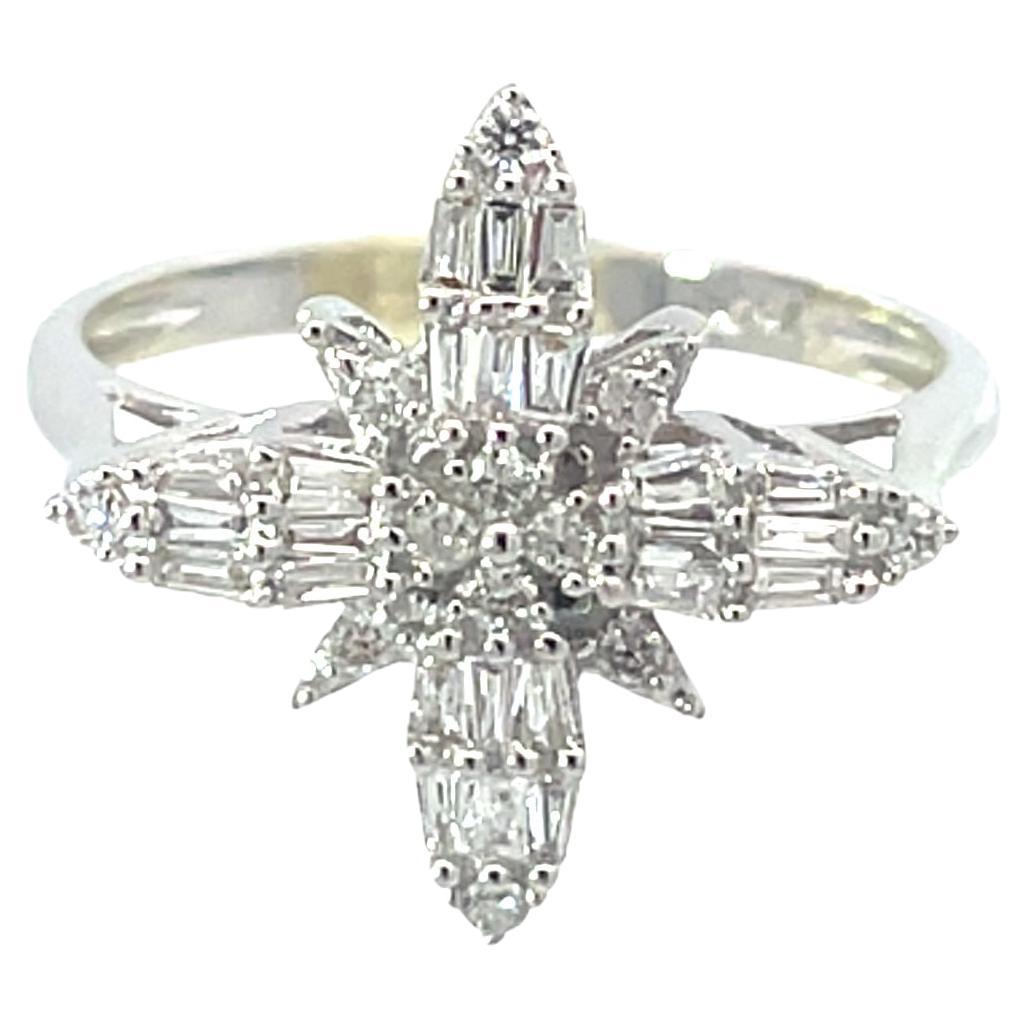 Starburst Diamond Cocktail Ring in 18K White Gold For Sale