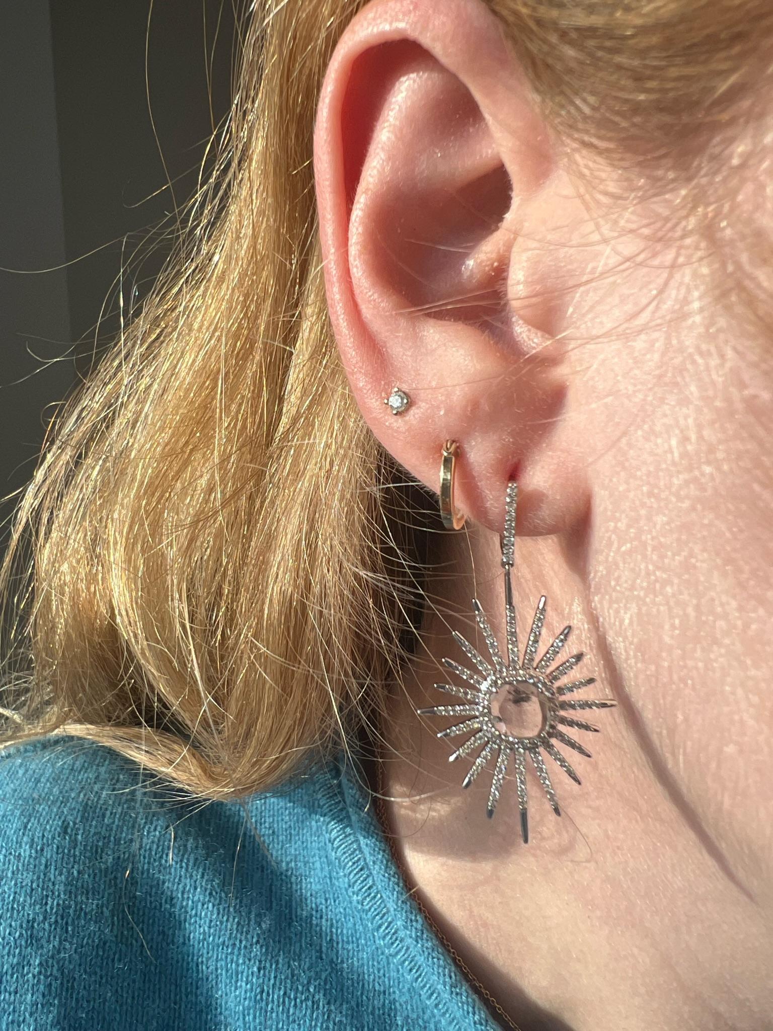 Rose Cut Starburst Diamond Dangle Earrings For Sale