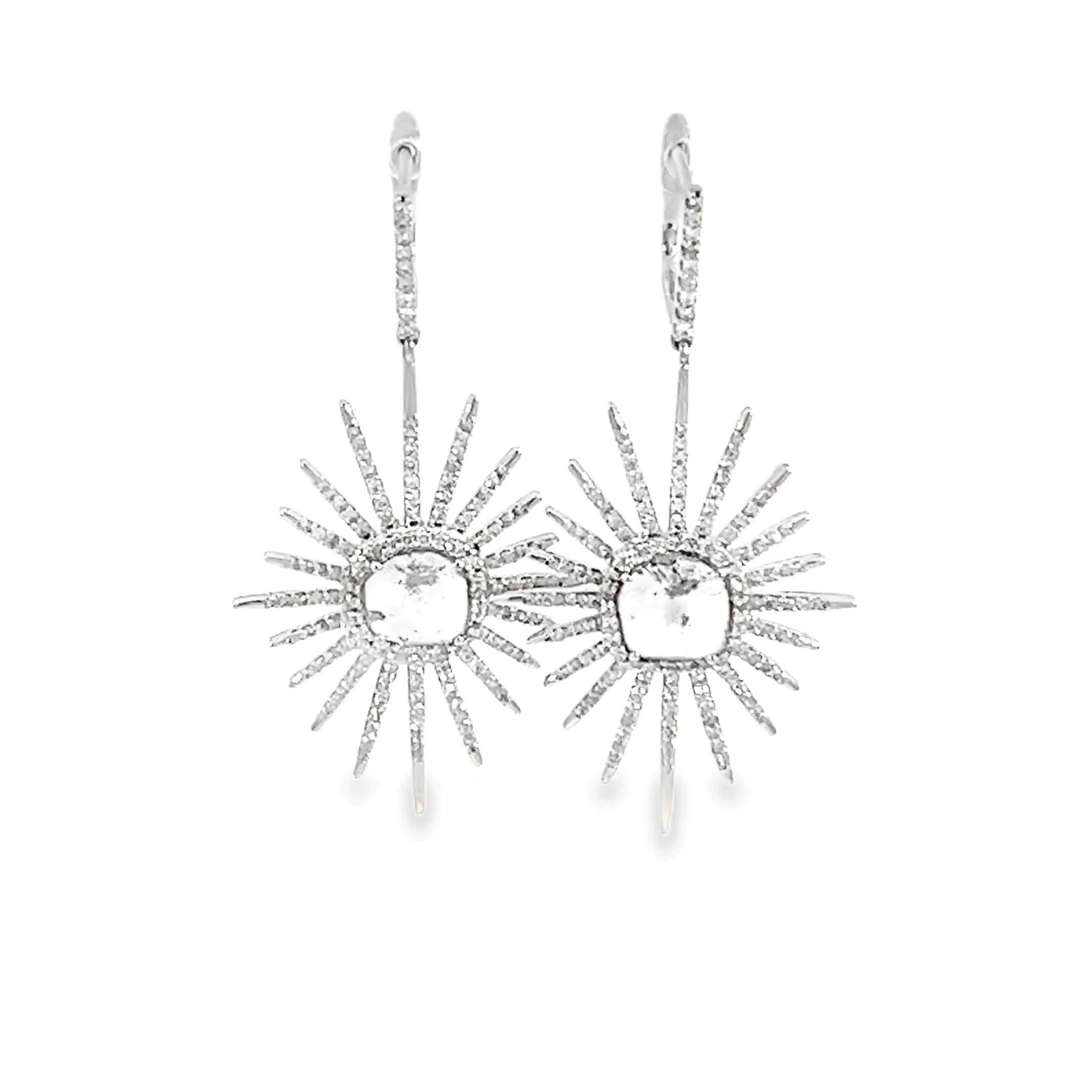 Starburst Diamond Dangle Earrings For Sale 1
