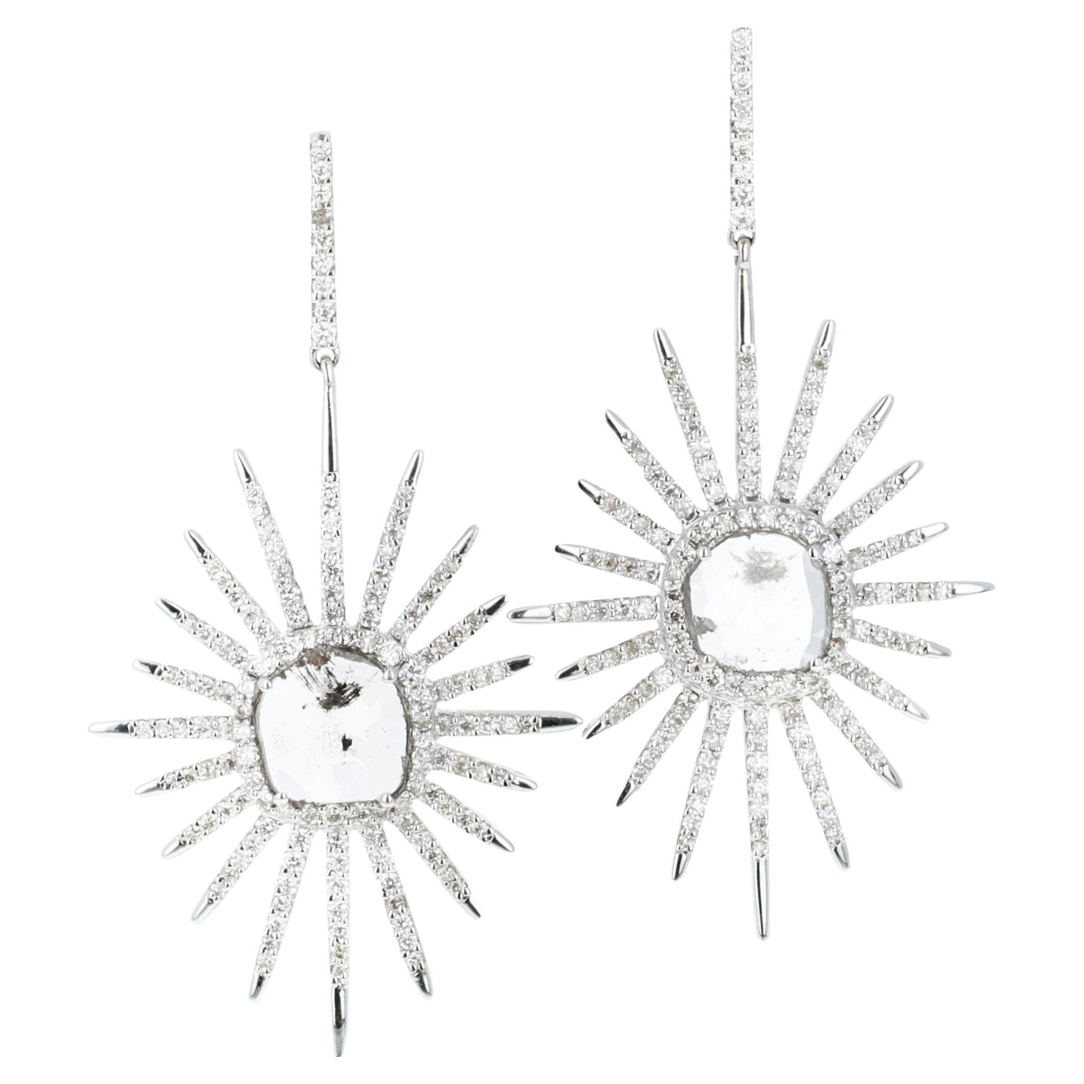 Starburst Diamond Dangle Earrings For Sale