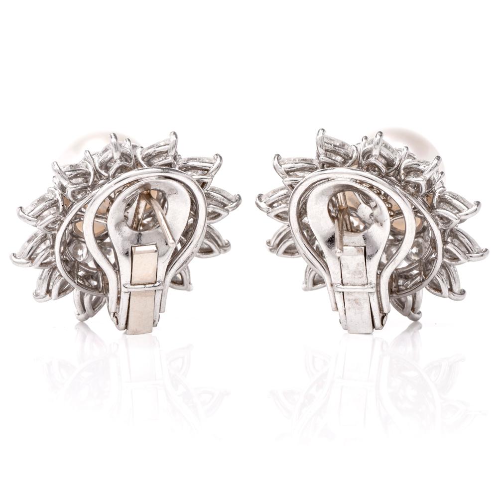  Starburst Diamond Pearl Platinum Earrings 1