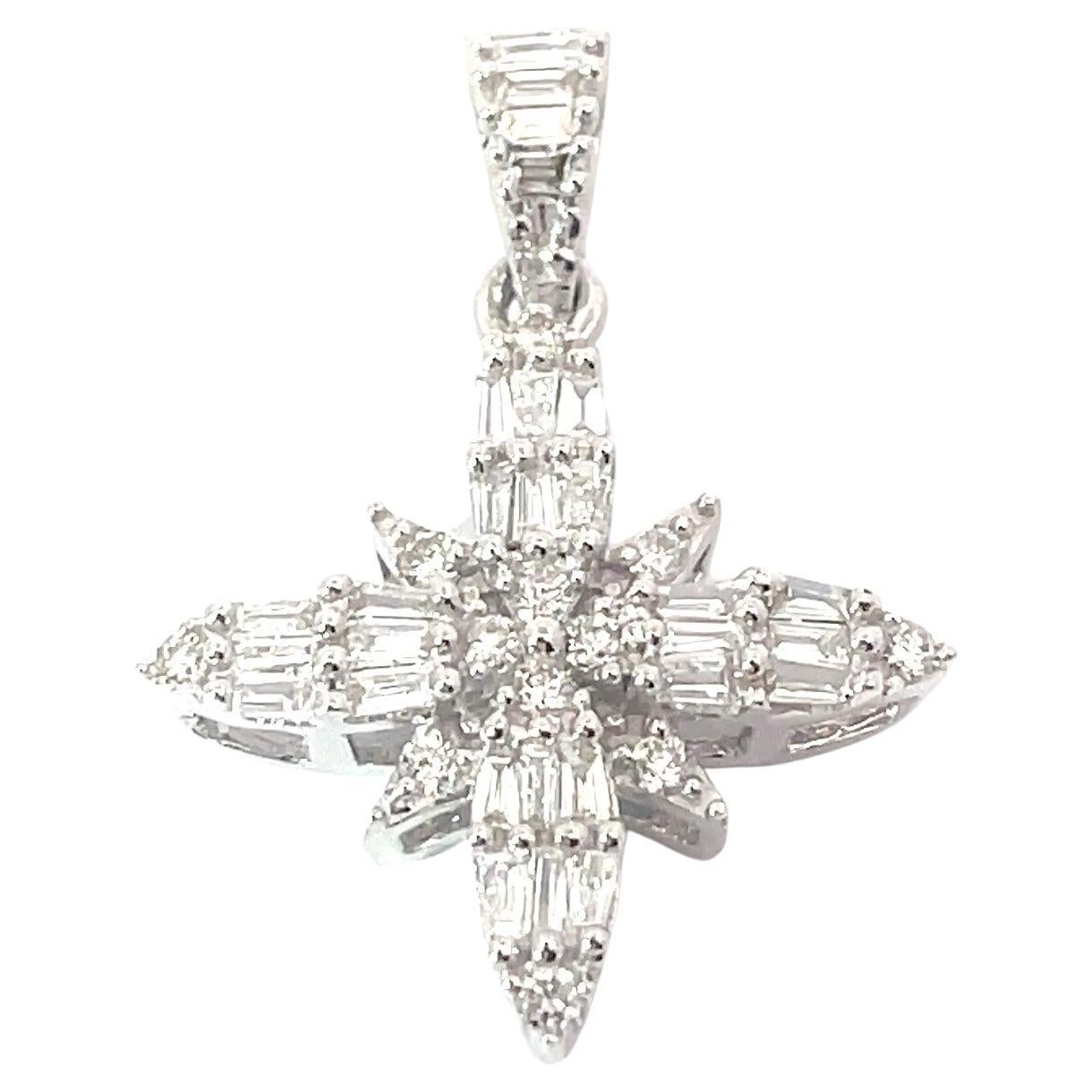 Starburst Diamond Pendant in 18K White Gold For Sale