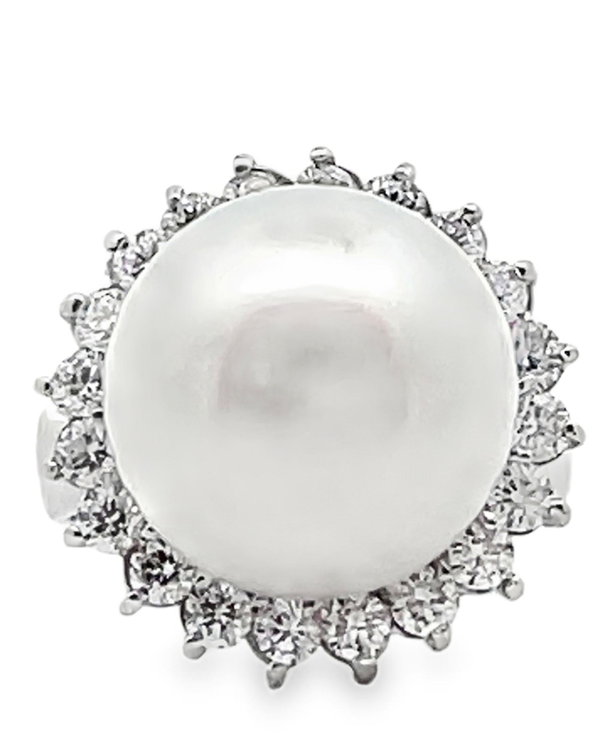 Anillo de Diamantes Starburst con Perla del Mar del Sur en Oro Blanco de 14K en Nuevo estado para la venta en Old Tappan, NJ
