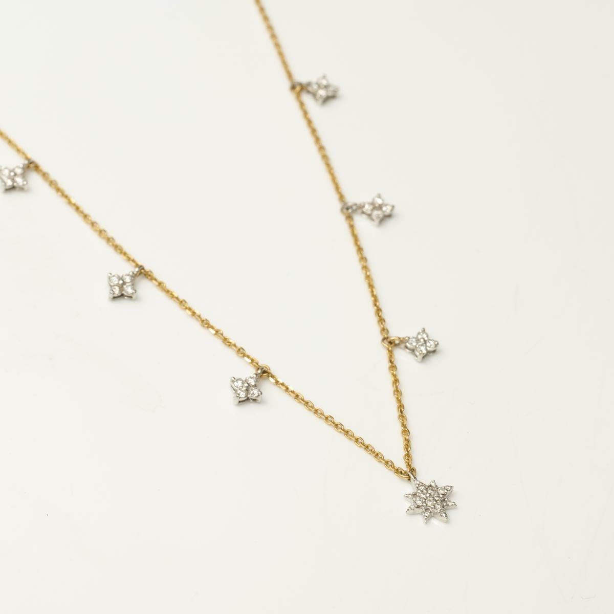 Collier station de diamants en étoile en or massif 14k (certifié) Pour femmes en vente