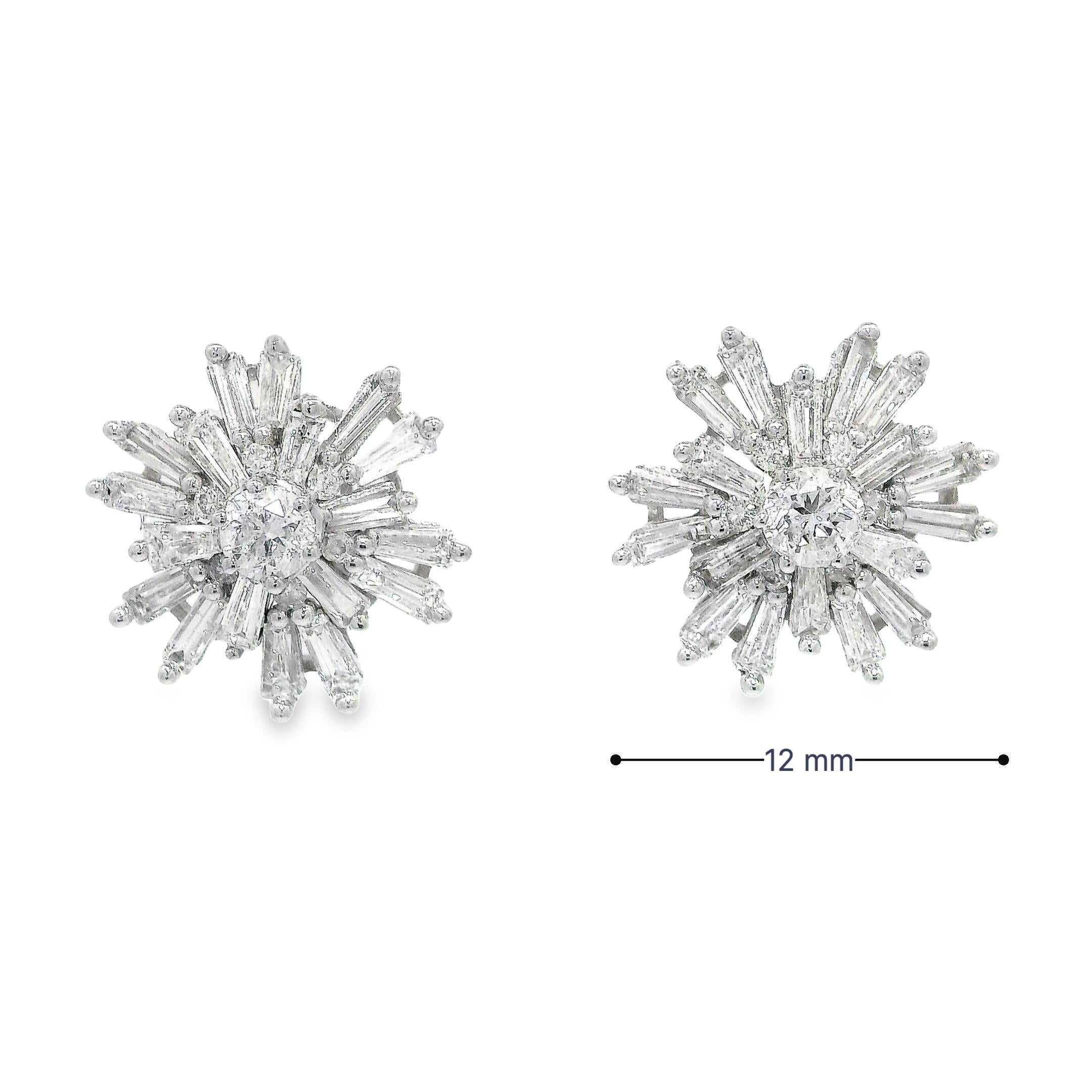 Contemporary Starburst Diamond Stud Earrings in 18K White Gold For Sale