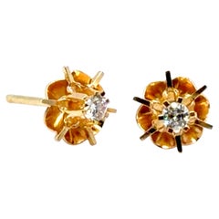 Starburst Diamant Ohrstecker mit 1/8ct rundem Brillant 14K Gelbgold