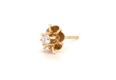 Starburst Diamond Stud Single Earring Mined 1/8ct Round Brilliant 14K Yellow Gol